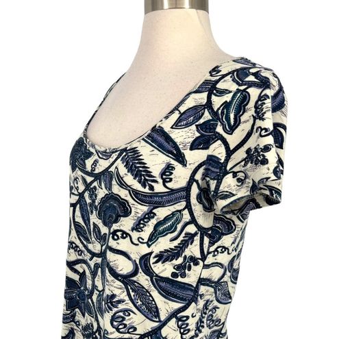 Lucky Brand Floral Scoop Neck Short Sleeve T-Shirt Dress Ivory Blue Size  Small - $29 - From Ava