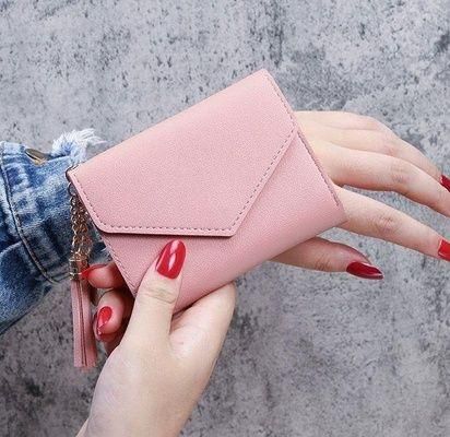 Small Leather Wallet for Women Girls Credit Card Holder Purse Pink