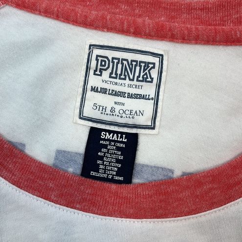 5th & Ocean PINK Sm White/Red Phillies Shirt Meet Me In The Dugout 3/4  Sleeve