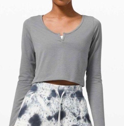 Lululemon Cropped Henley Long Sleeve - Heathered White / White