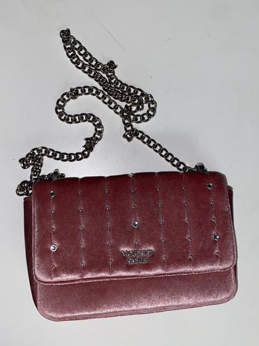 Victoria's Secret Pink Velvet Shoulder Bag Silver Chain Rhinestones  Crossbody