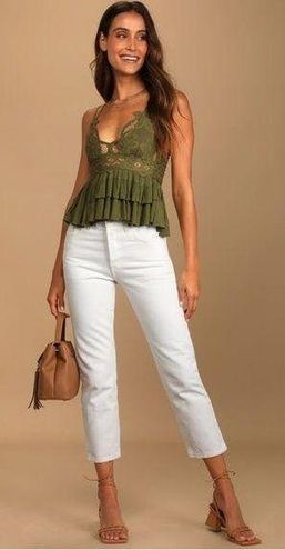 Free People Adella Cami Olive Green Lace Ruffled Tank Top Size XS - $43 New  With Tags - From Shayne