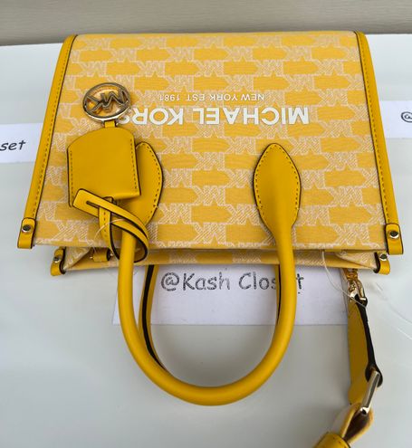 Michael Kors Mirella Small Shopper Top Zip Crossbody Butter Yellow Jacquard  MK 