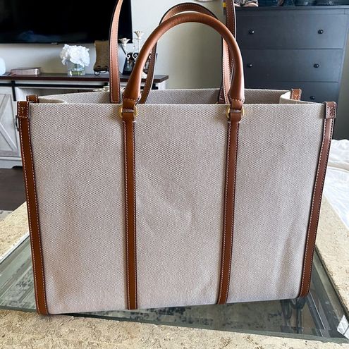 Tory Burch, Bags, Tory Burch Blake Canvas Jumbo Tote In Natural Classic  Cuoio