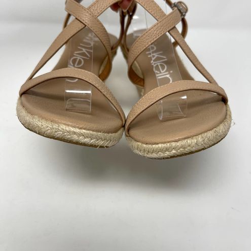 Calvin Klein Bainy Logo Flat Sandals in Natural | Lyst