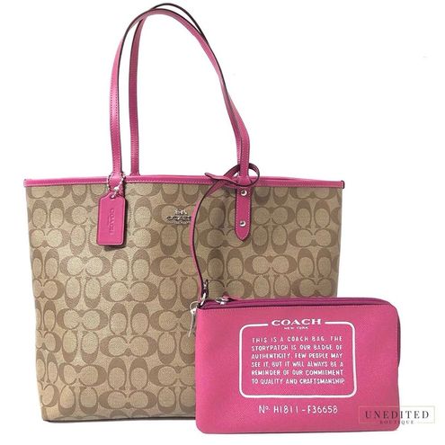 Coach Purple/Pink Signature Coated Canvas and Leather Reversible City Tote  Coach