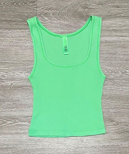 Cotton Rib Tank In Neon Green