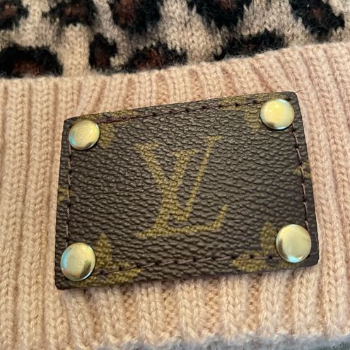 Tan Leopard Fur Pom Pom Re-purposed Lv Patch Beanie - $51 - From Kim