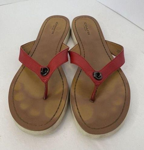 Coach Shelly Turnlock Flip Flop Sandal In Red Leather Women s 9.5