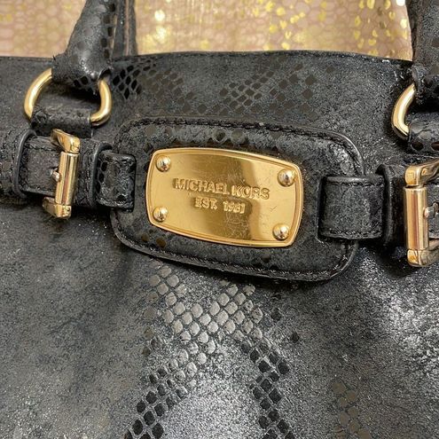 Michael Kors black snakeskin gold chain hardware tote purse, used, medium  size - $29 - From Jessica