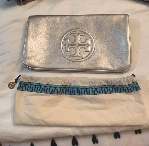 silver tory burch clutch
