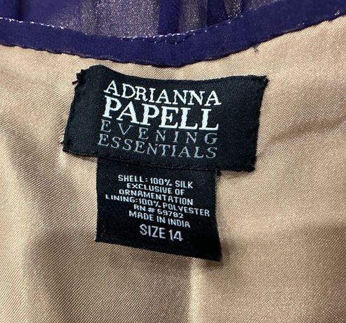 Adrianna Papell Evening Purple Silk Rhinestone Encrusted Vneck Y2K