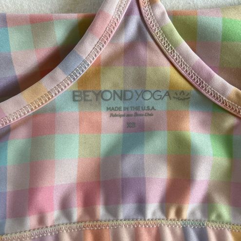 Beyond Yoga T-Back Luxe Bra in Pastel Gingham