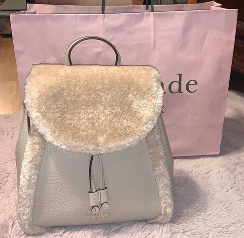 Kate Spade K9398 Leila Flap Backpack Fur Faux Shearling Light