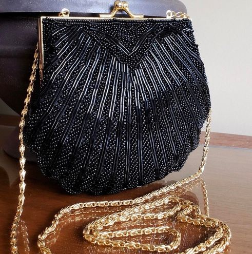 Vintage Black Beaded Evening Bag Valerie Stevens Clutch Purse