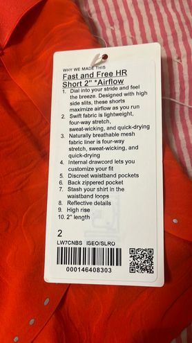 Women's Lululemon Fast Free High Rise Short 2 Airflow ISEO/SLRO Orange Sz  2