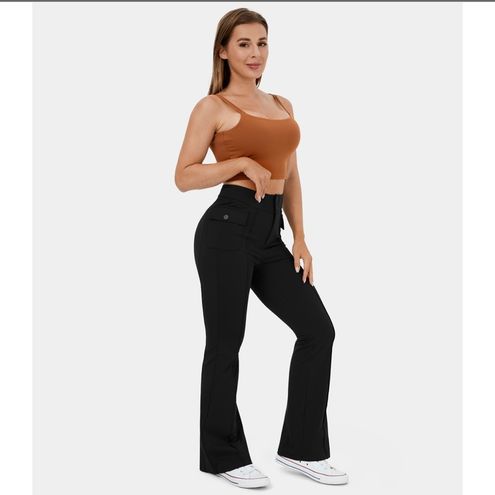 Women's High Waisted Button Side Flap Pocket Flare Plus Size Casual Cargo  Pants - HALARA