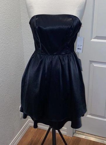 Adrianna Papell Hailey Black Satin Mini Dress NWT Sz 4 Strapless