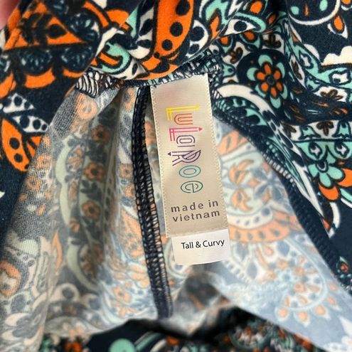 LuLaRoe TC Dark Blue Background Mint & Orange Large Teardrop Design Leggings  Size undefined - $7 - From Kirsten