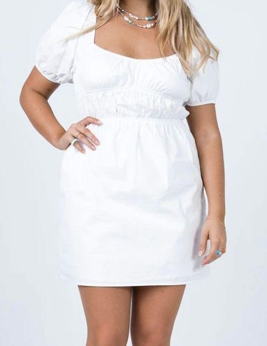 White Square Neck Puff Sleeve Shift Dress