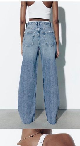 TRF RIPPED WIDE LEG JEANS - Blue