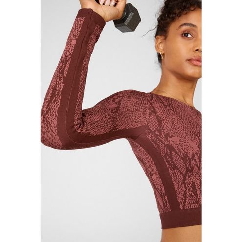 Fabletics Womens Top Size L Kamila Seamless Long Sleeve Cherry Mocha  Reptilia Size L - $29 - From Katie