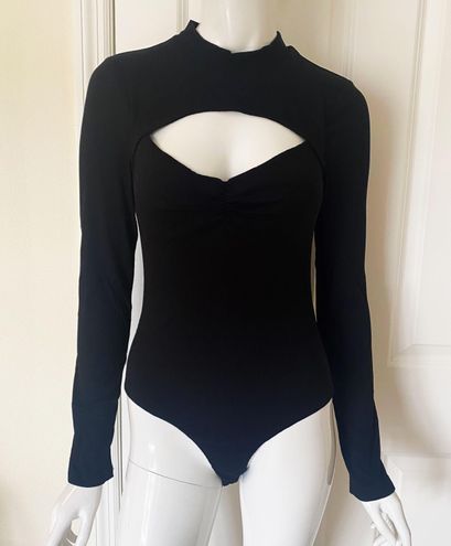 Lulus Flirty Factor Black Ribbed Long Sleeve Cutout Bodysuit Size XL - $26  (65% Off Retail) - From Madison