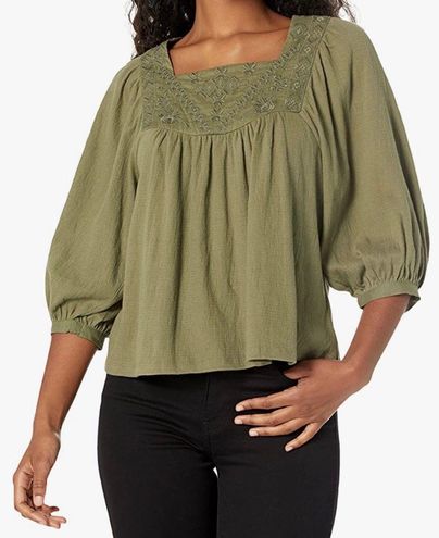 Lucky Brand Women's Tonal Embroidered Square Neck Blouse Green Size M - $43  (38% Off Retail) New With Tags - From E