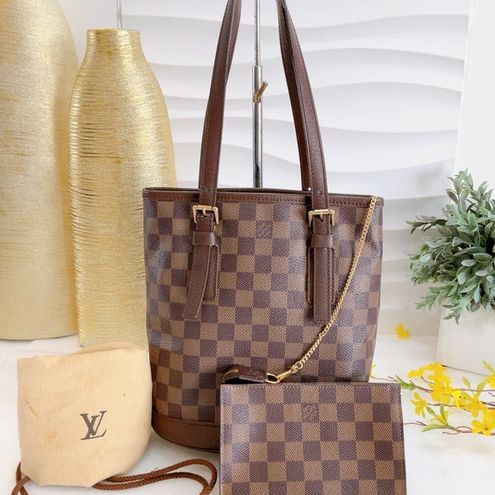 Authentic Louis Vuitton Damier Ebene Bucket Marais Brown Handbag