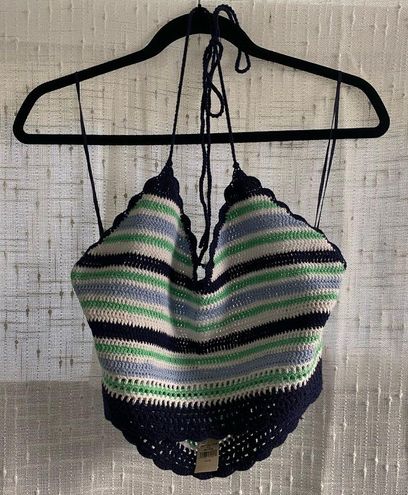 Aerie NWT Textured Crochet Halter Cropped Bra Top XL Blue - $15 New With  Tags - From Karen