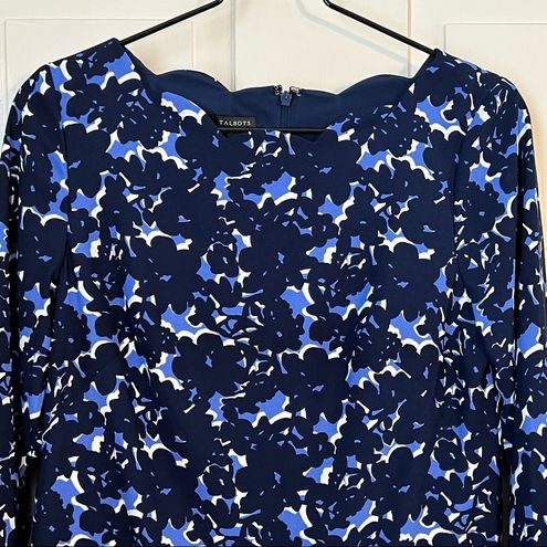 Talbots NEW 3/4 Sleeve Scalloped Neck Knee Length Floral Dress