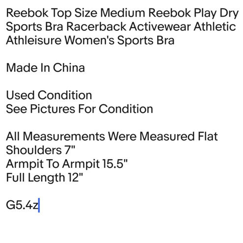 Top Size Medium Reebok Play Dry Sports Bra Racerback Activewear Athletic  Athleisure Green - $22 - From Javier