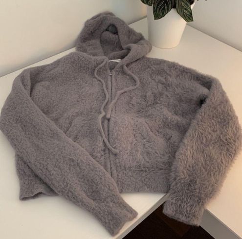 Bella Dahl Fuzzy Hoodie Zip Up Sweater in Dark Gray Size Small