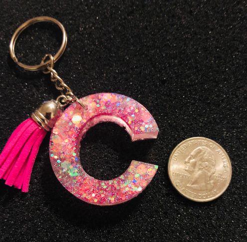 handmade, Accessories, Pink Glitter Letter C Keychain