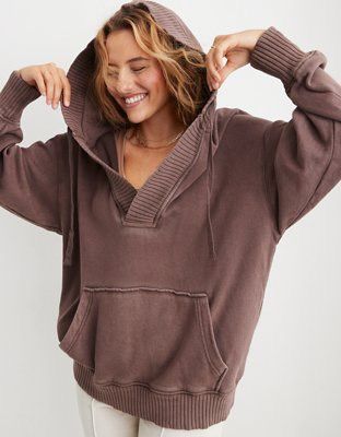 Aerie Cropped Open Neck Hoodie