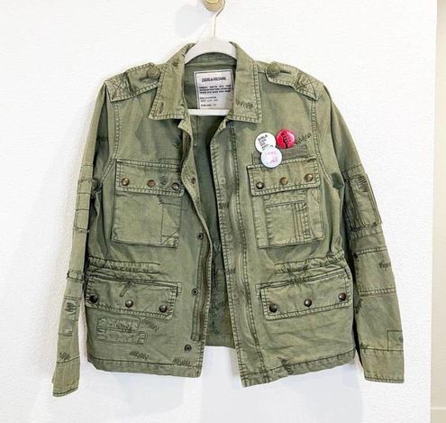 Brandy Melville Army Green Zip Up Military Jacket XS-S