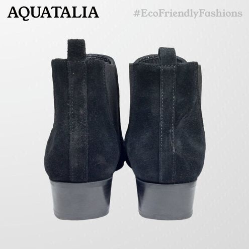 Aquatalia Falco Leather Black Suede Ankle Point Toe Waterproof