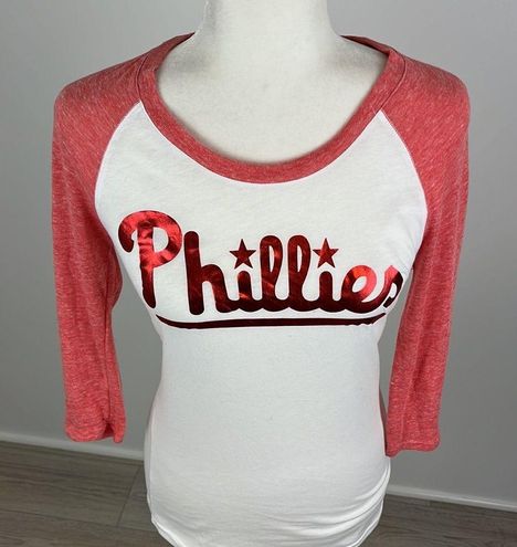 5th & Ocean PINK Sm White/Red Phillies Shirt Meet Me In The Dugout 3/4  Sleeve