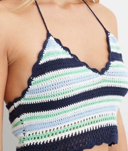 Aerie NWT Textured Crochet Halter Cropped Bra Top XL Blue - $15 New With  Tags - From Karen