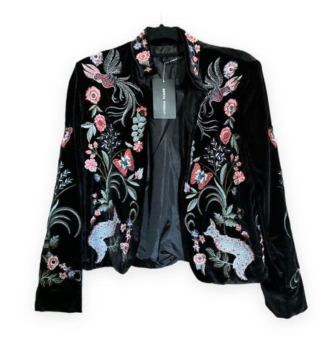 Black Velvet Jacket,multi Colour Floral Embroidery, Embellished Formal  Blazer for Women, Plus Size Jacket -  Canada