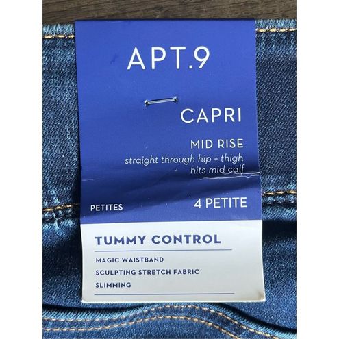 Apt. 9 NWT Women's Tummy Control Midrise Denim Capri Jeans -4 Petite -  Medium Wa Size 4P - $41 New With Tags - From Benedict