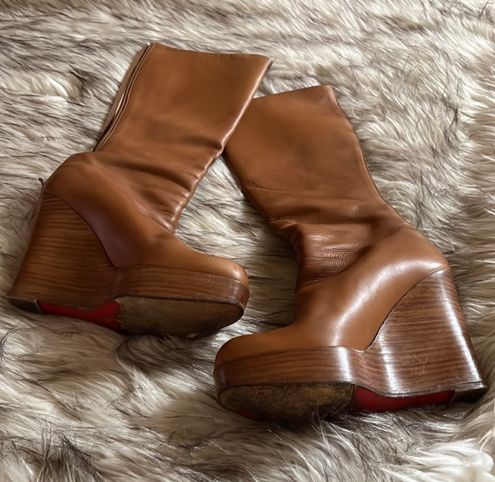 Christian Louboutin Louboutin Tall Wedge Boots 38 Tan Size 7.5