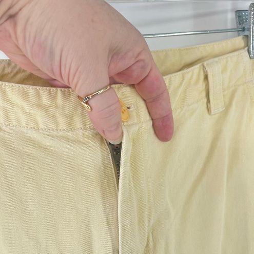 True Grit womens washed twill raw string Capri cargo pants light yellow 6