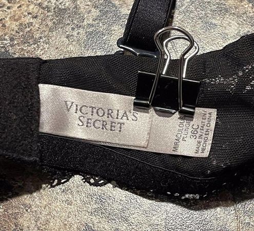 Victoria's Secret Womens Bra Miraculous Plunge Lace Black Tan 36C EZ Size  undefined - $32 - From Jess