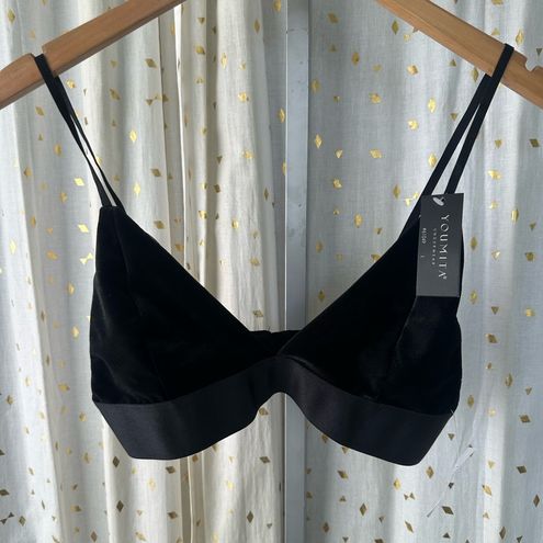 Youmita Underwear NWT Sexy Black Velvet Dream Deep V Triangle Bra