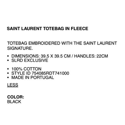 Saint Laurent Tote Bag in Fleece 100% Coton - $221 - From Kiki