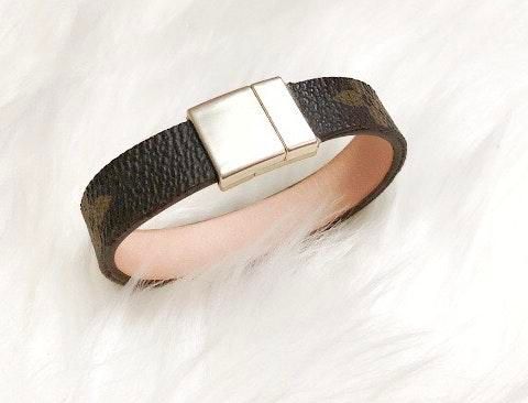 $33 Repurposed Louis Vuitton brown leather cuff. LV bracelet