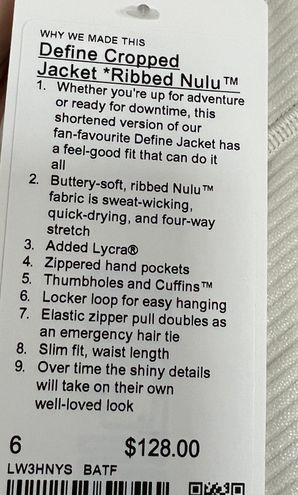 Lululemon Cropped Define Jacket *Ribbed Nulu - Bone Radiate
