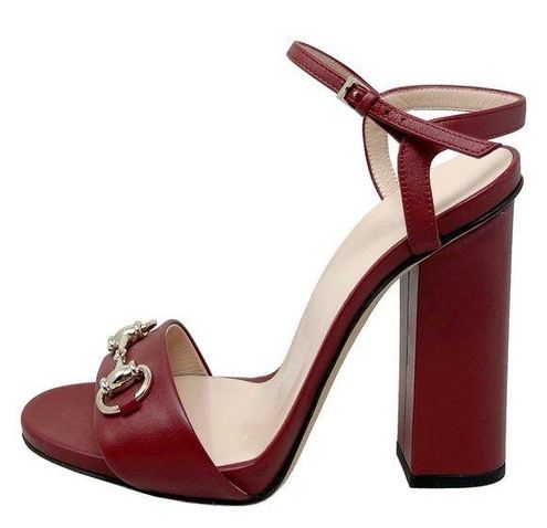 Gucci Red Leather Horsebit Ankle Strap Open Toe Block High Heel Sandals  Size undefined - $699 - From Isa