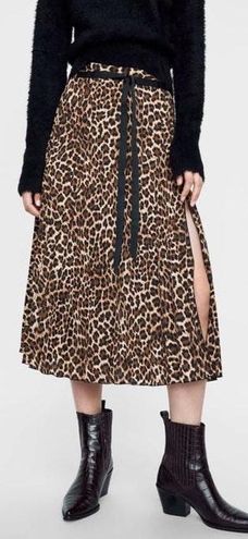 zara leopard pleated midi skirt